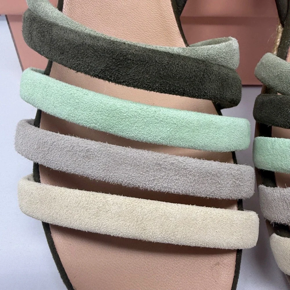Eric Michael Elva Green Suede Espadrille Wedge Sandals Size 40 Made in Spain